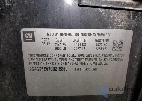 2012 Buick Regal Turbo - Premium 1 z USA, uszkodzony, nr VIN 2G4GS5EV7C9215360